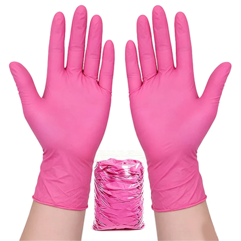 Nail Art - 50 gants en nitrile rose foncé,