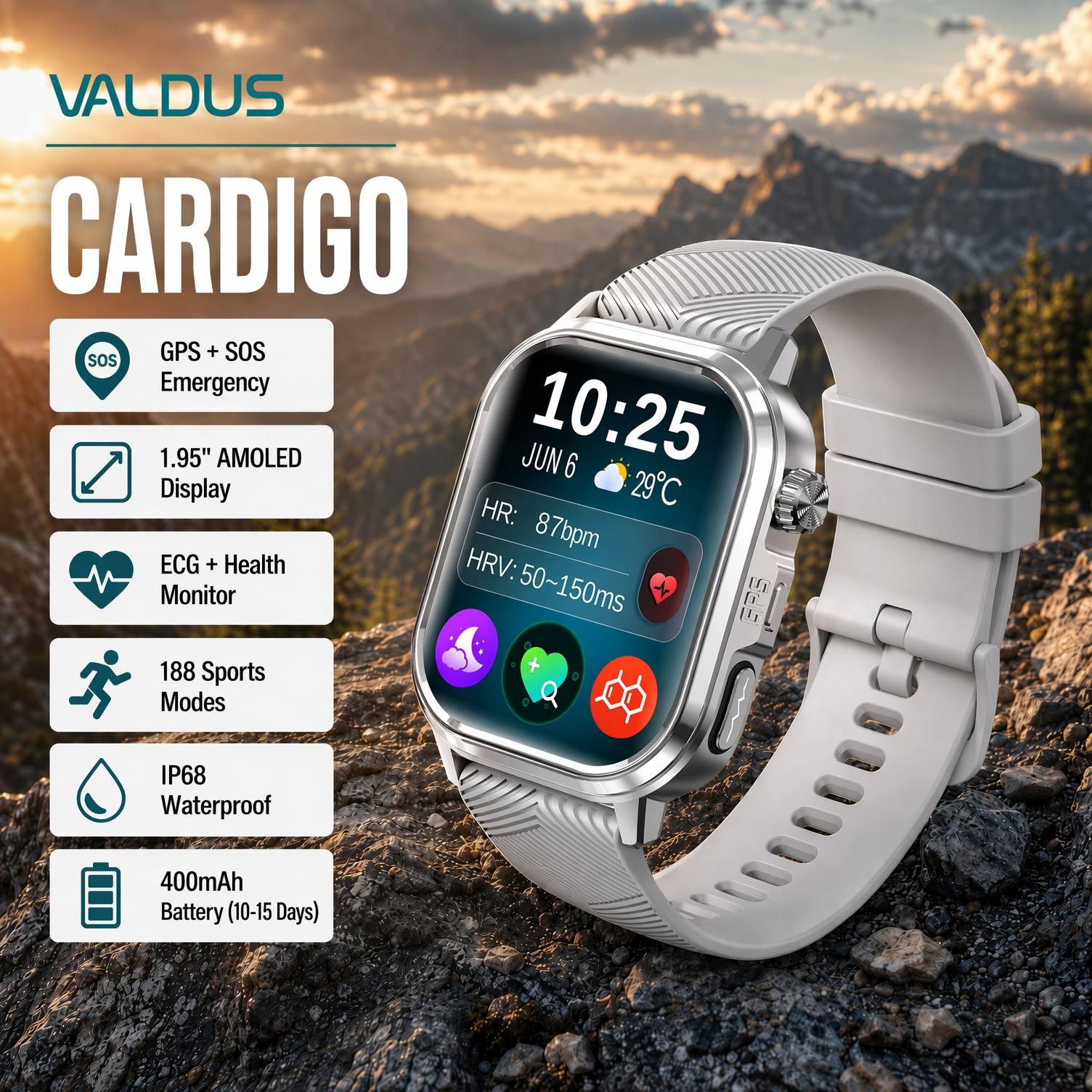 Health Monitors - VALDUS CARDIGO Montre connectée pour hommes