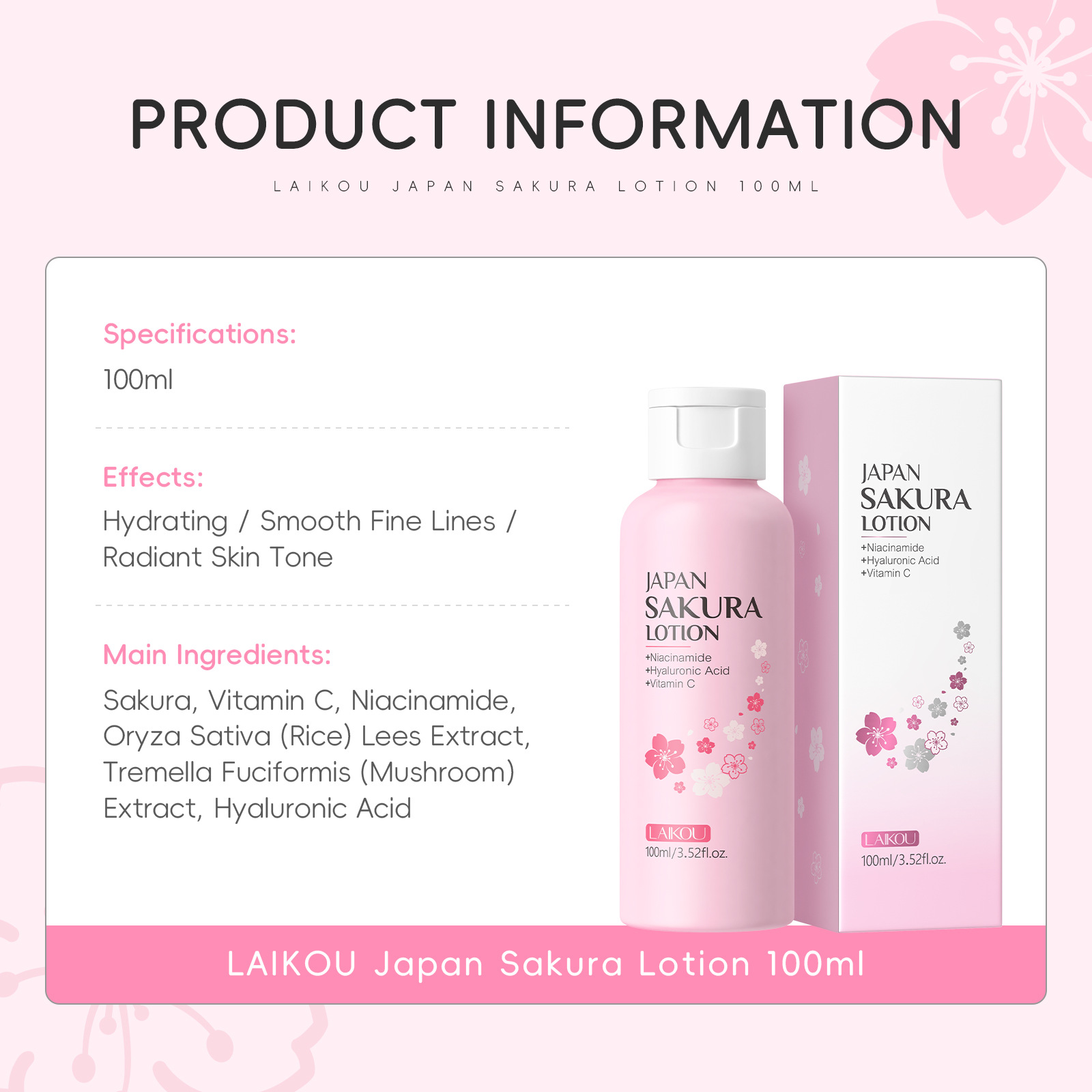 LAIKOU Lotion Sakura 100ml Nia - Niacinamide Pore Shrinking Essence avis et prix